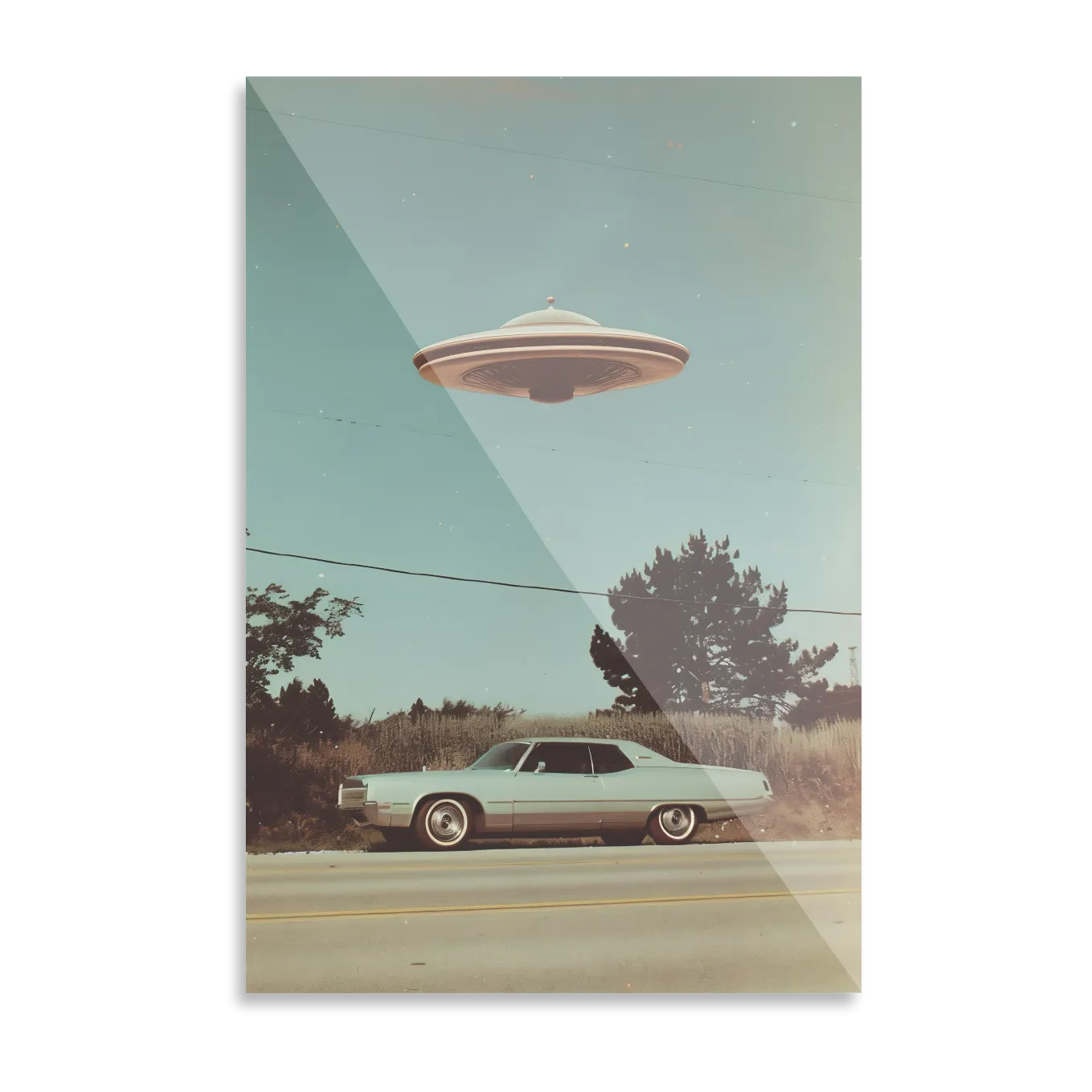 Retro car and UFO