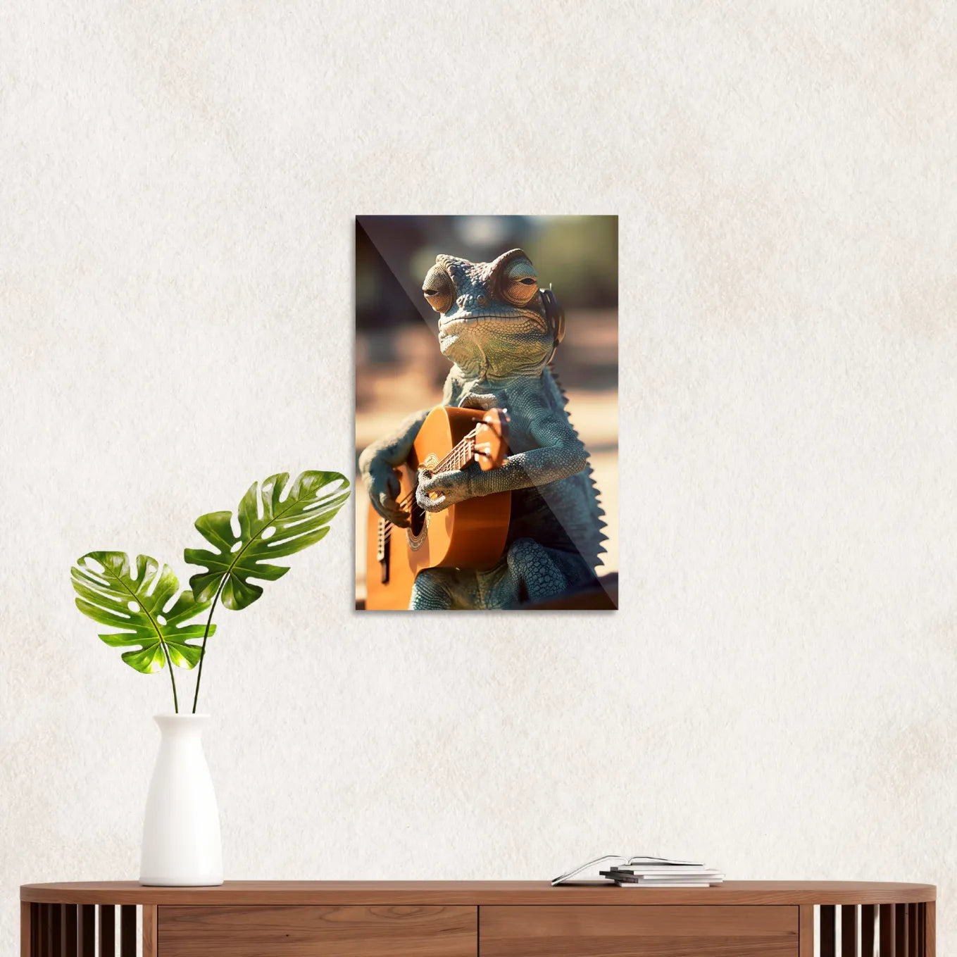 Chameleon playing ukulele