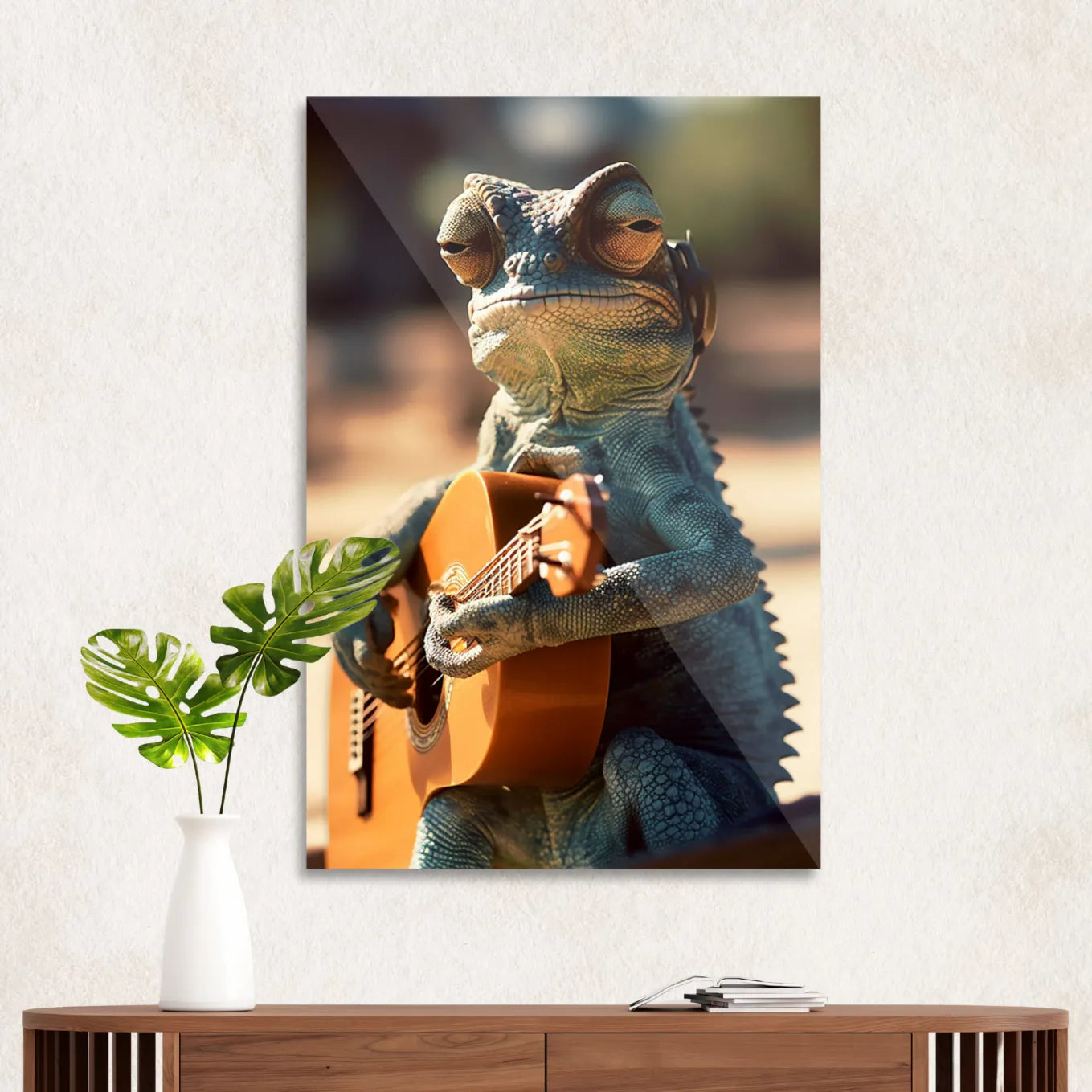 Chameleon playing ukulele