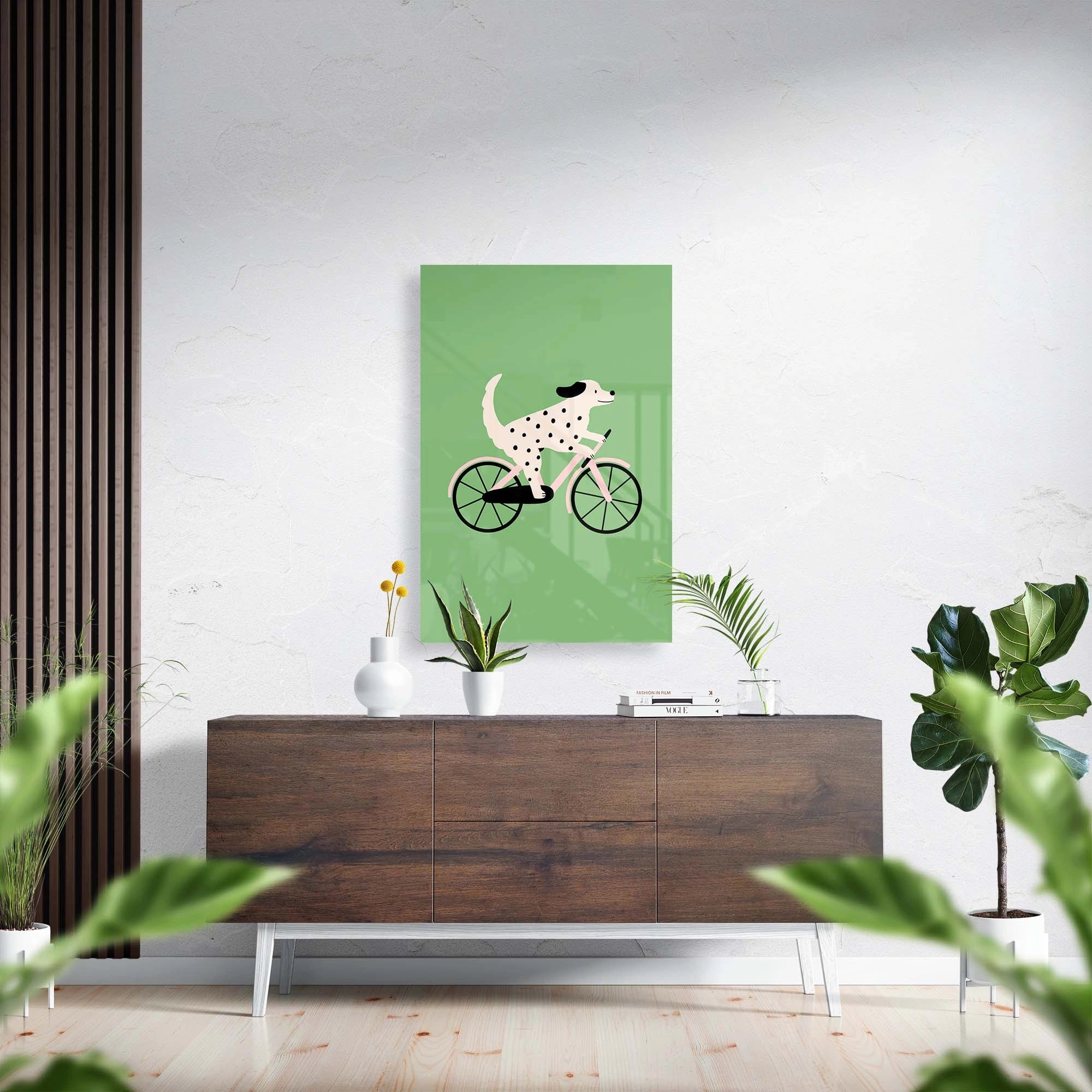 Dalmatian on a bike