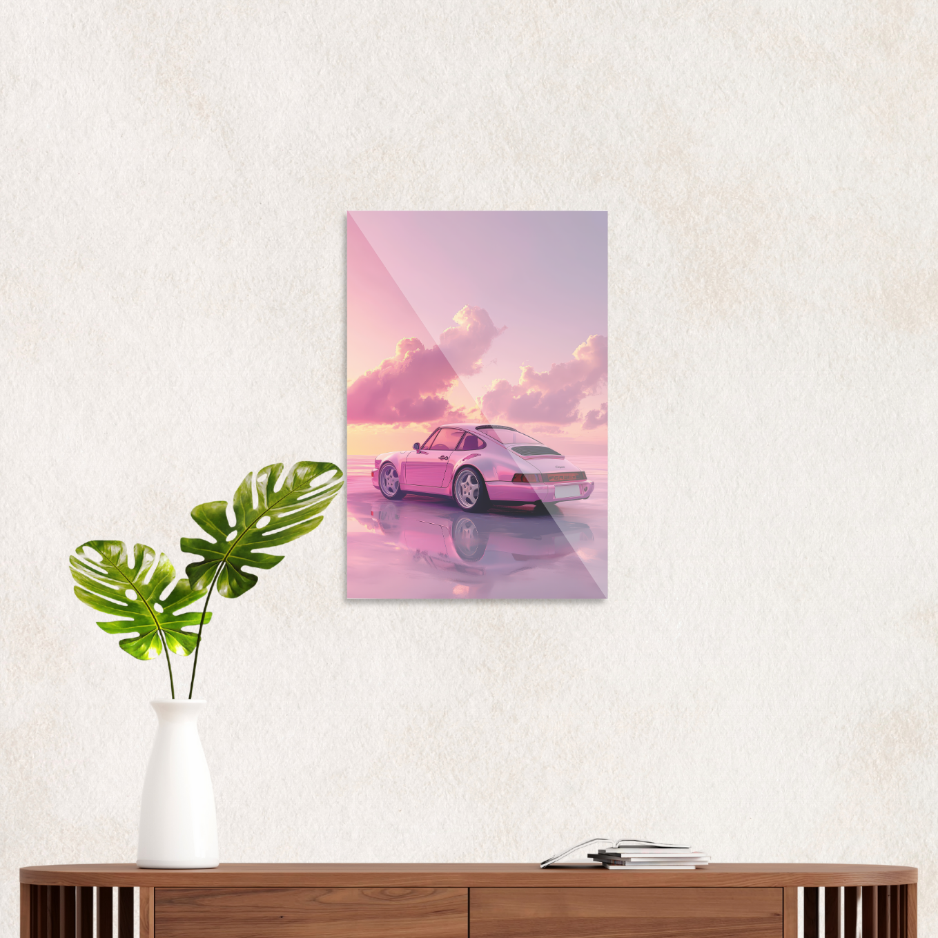 Pink Porsche in sunset