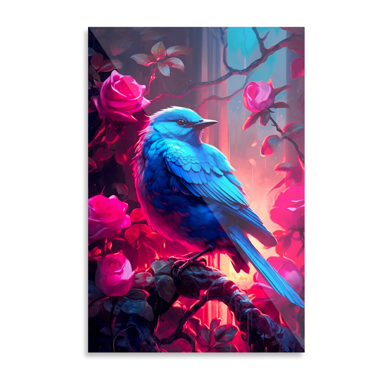 Blue bird in rose bush