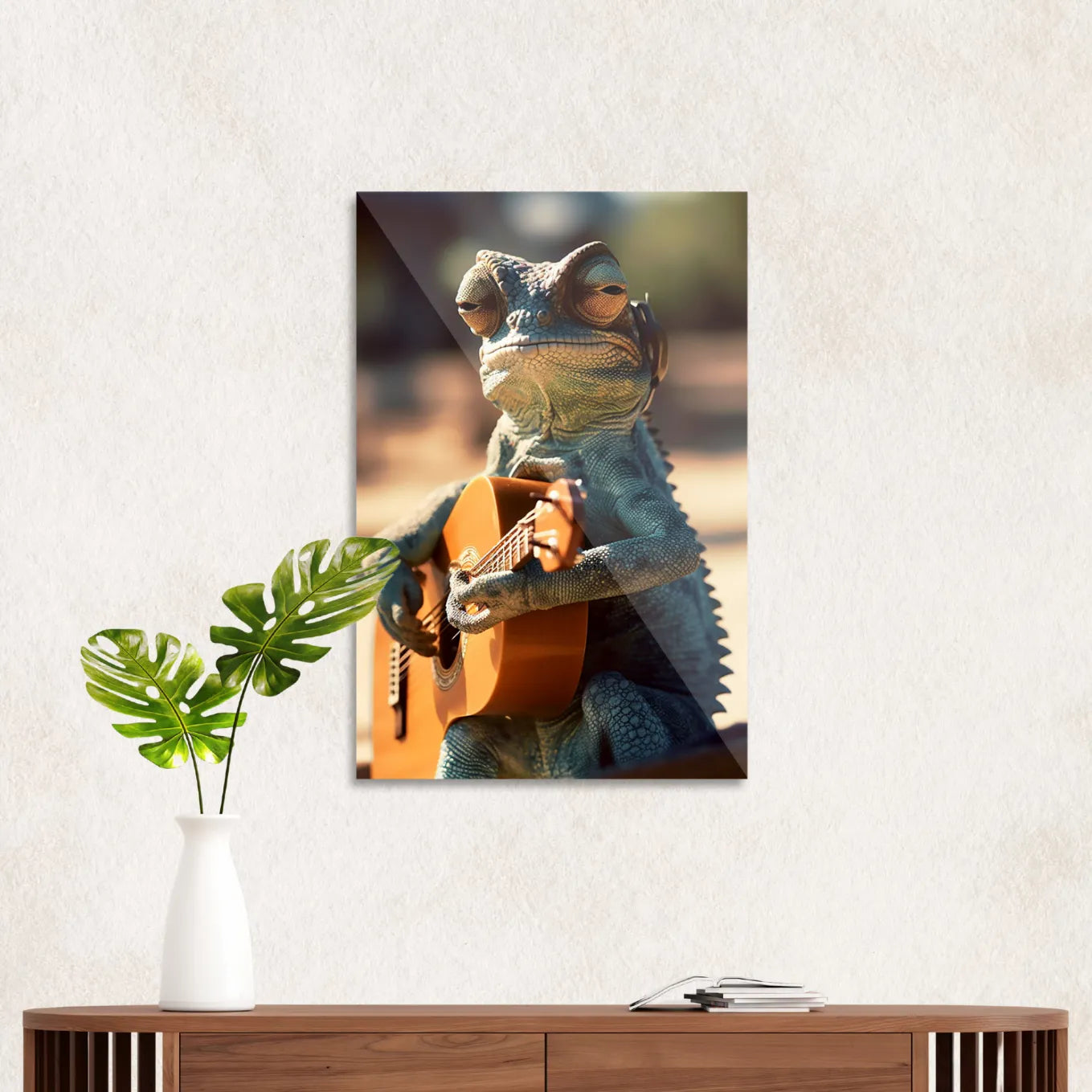 Chameleon playing ukulele