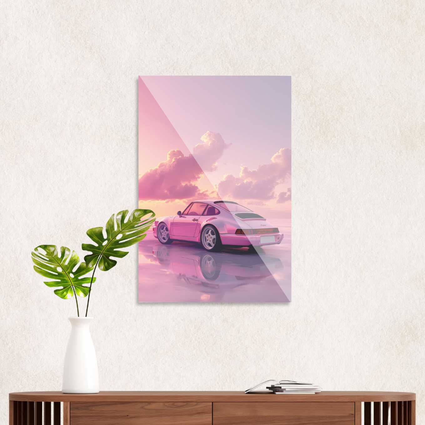 Pink Porsche in sunset