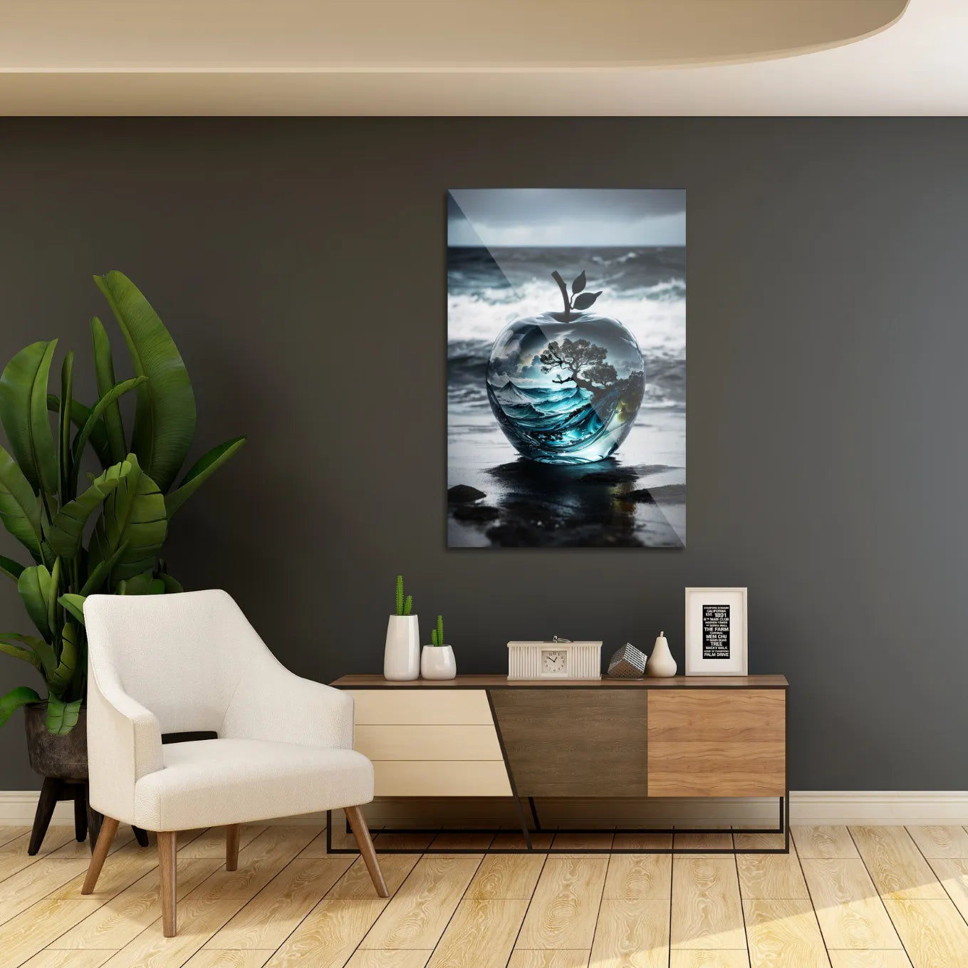 Wild ocean in glass apple