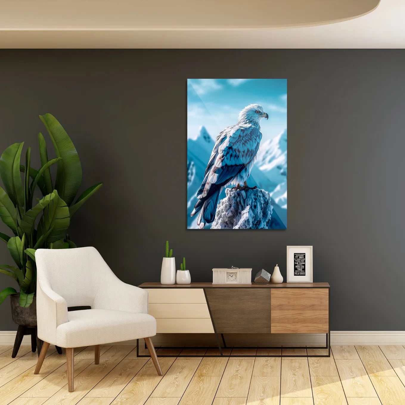 Eagle in winter landscape