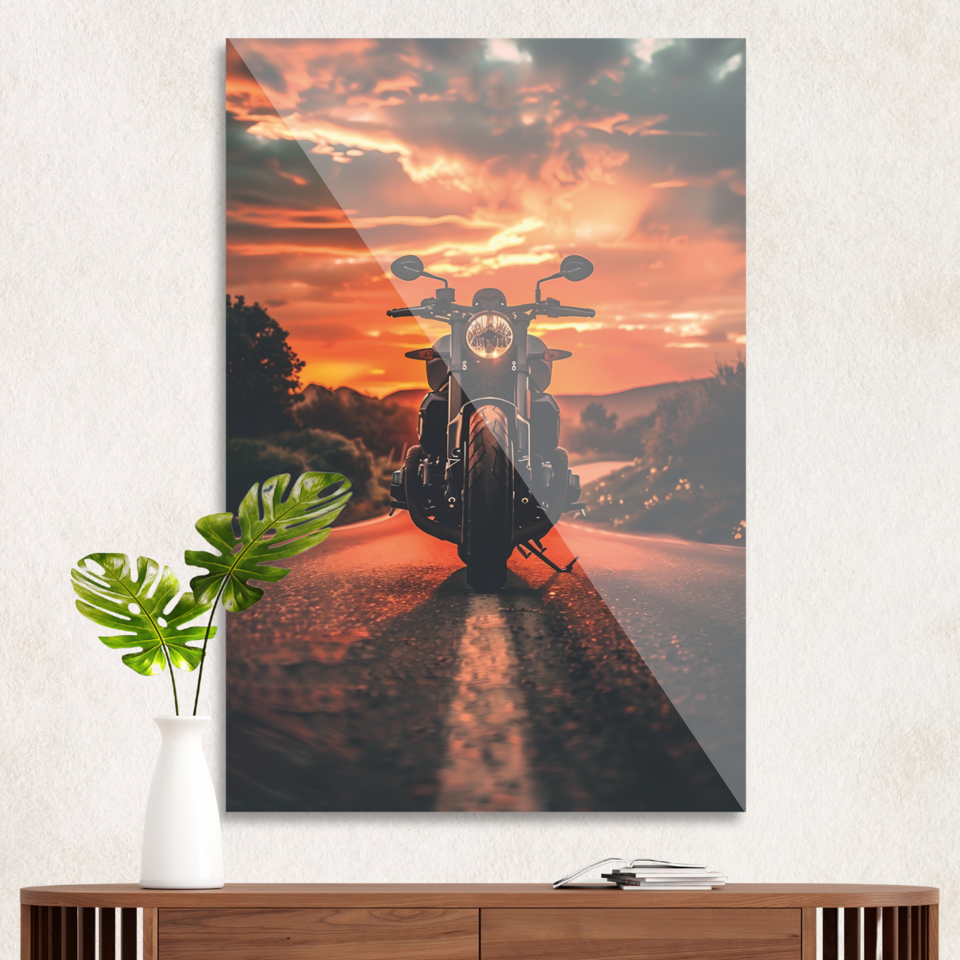 Motorcykel i solnedgang