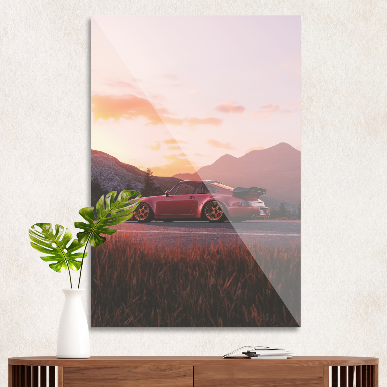 Porsche i solnedgang