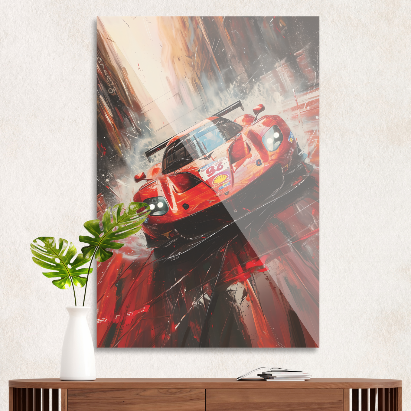 Rød racerbil i fuld fart