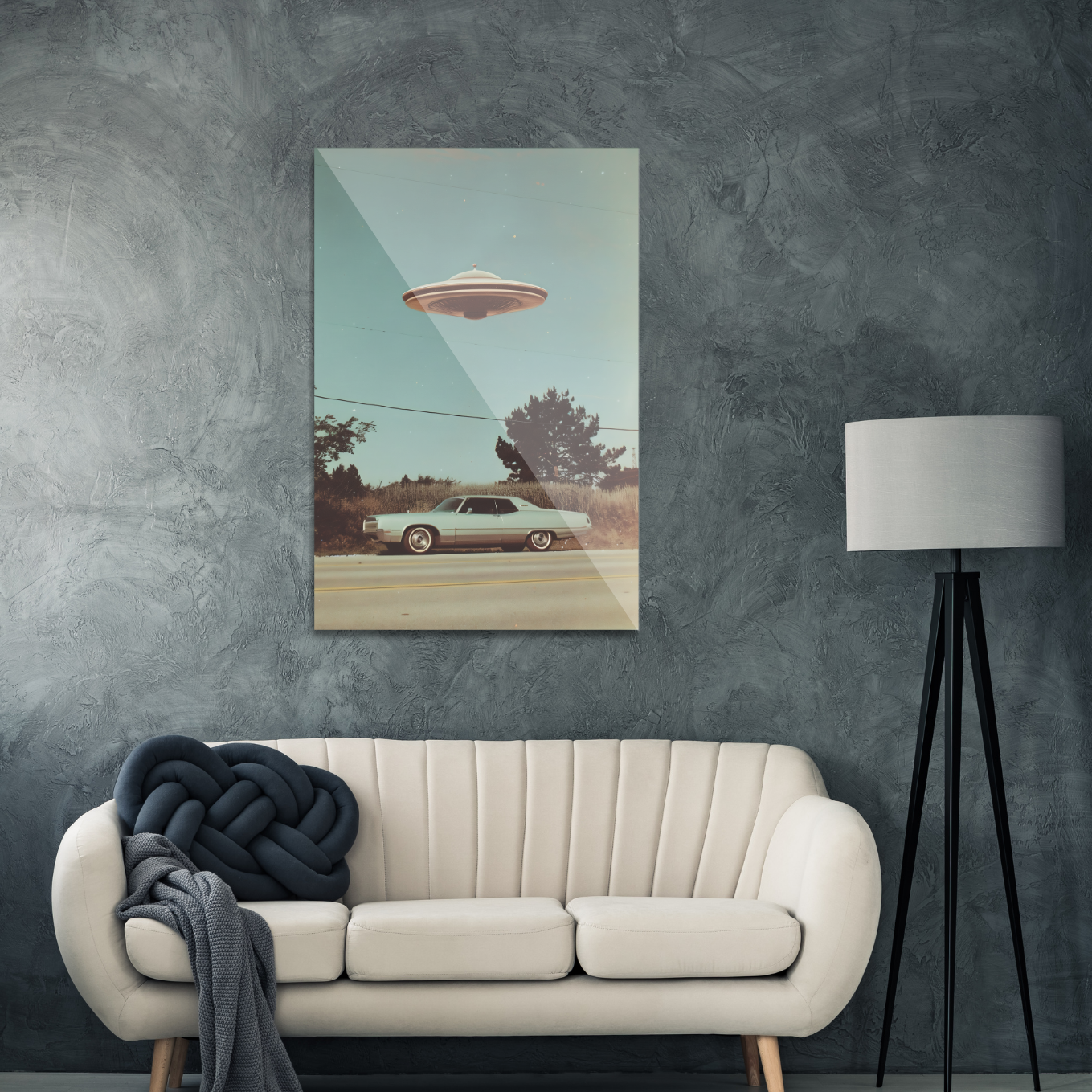 Retro car and UFO