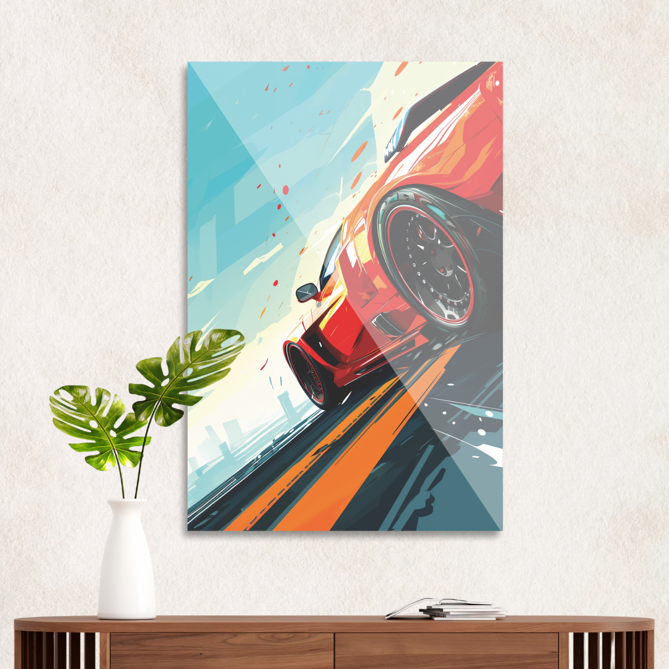 Rød superbil i fuld fart