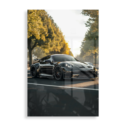 Sort Porsche i solen