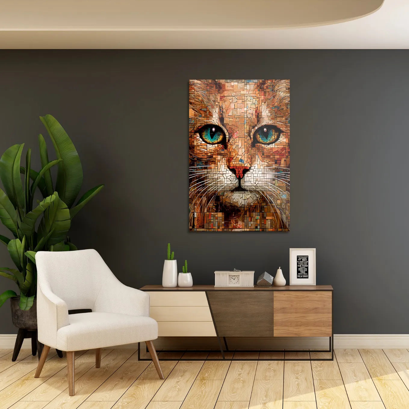 Cat in painted glass