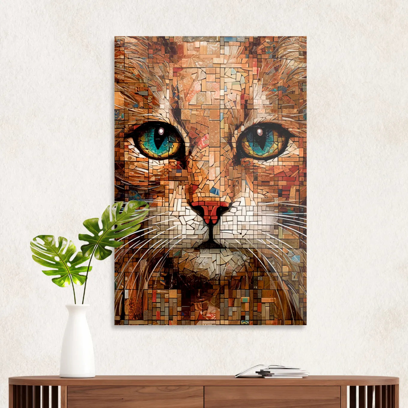 Cat in painted glass