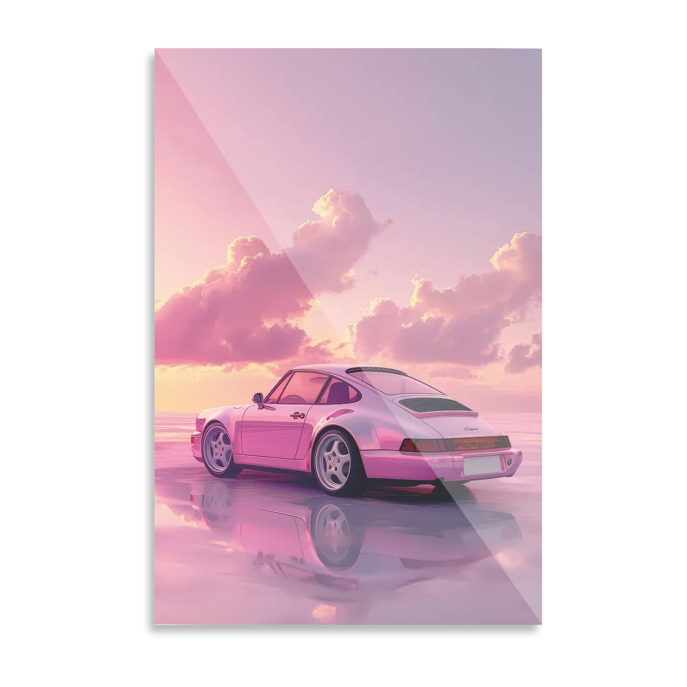 Lyserød Porsche i solnedgang