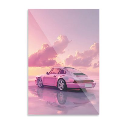 Lyserød Porsche i solnedgang