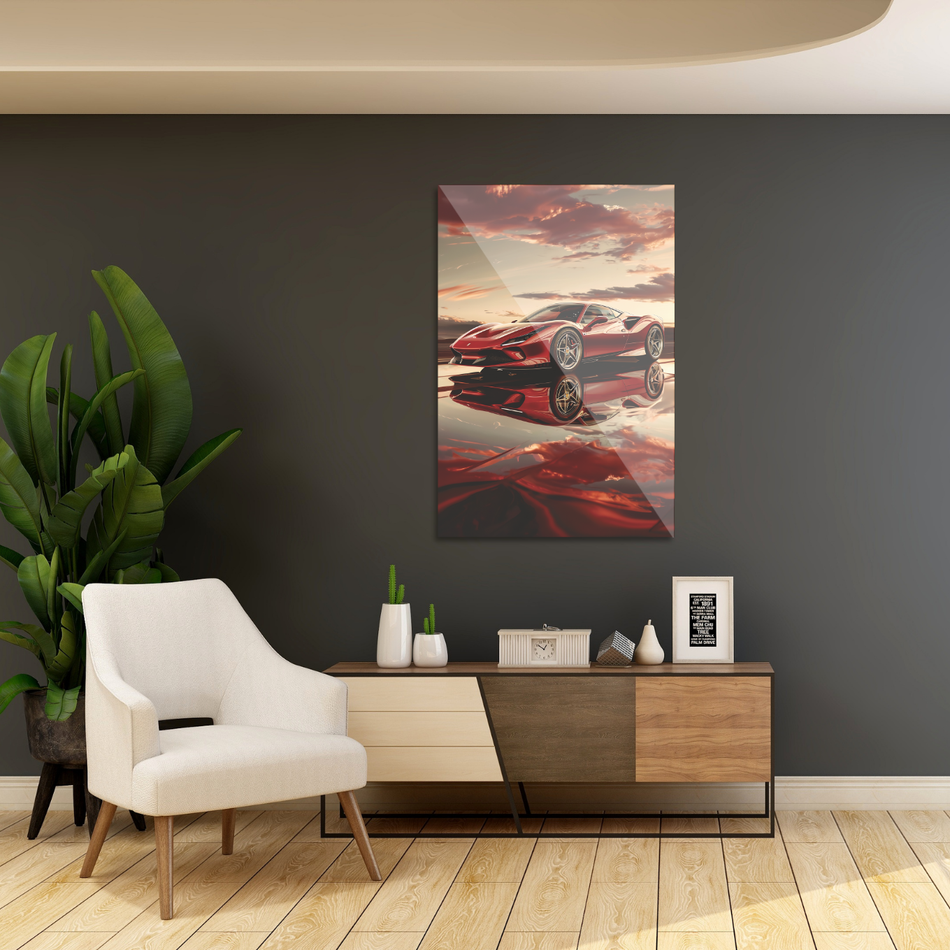 Ferrari i solnedgang