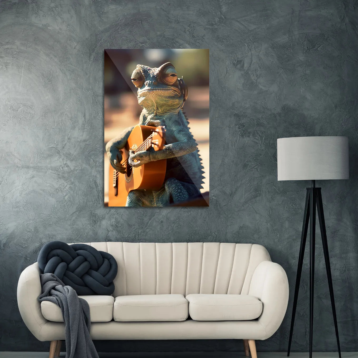 Chameleon playing ukulele