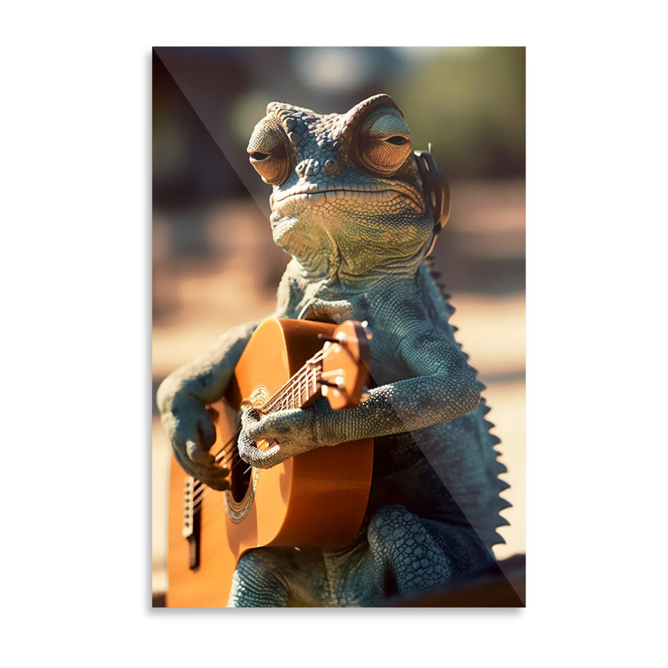Chameleon playing ukulele