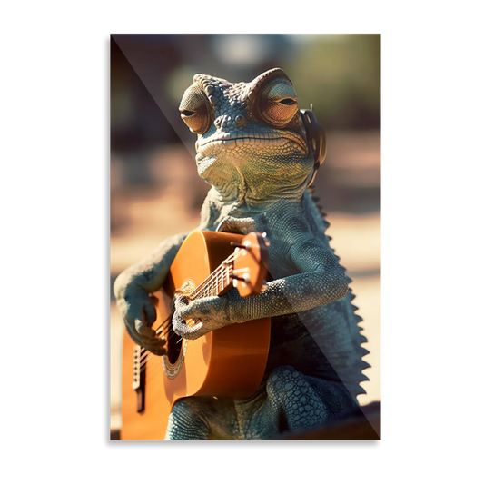 Chameleon playing ukulele