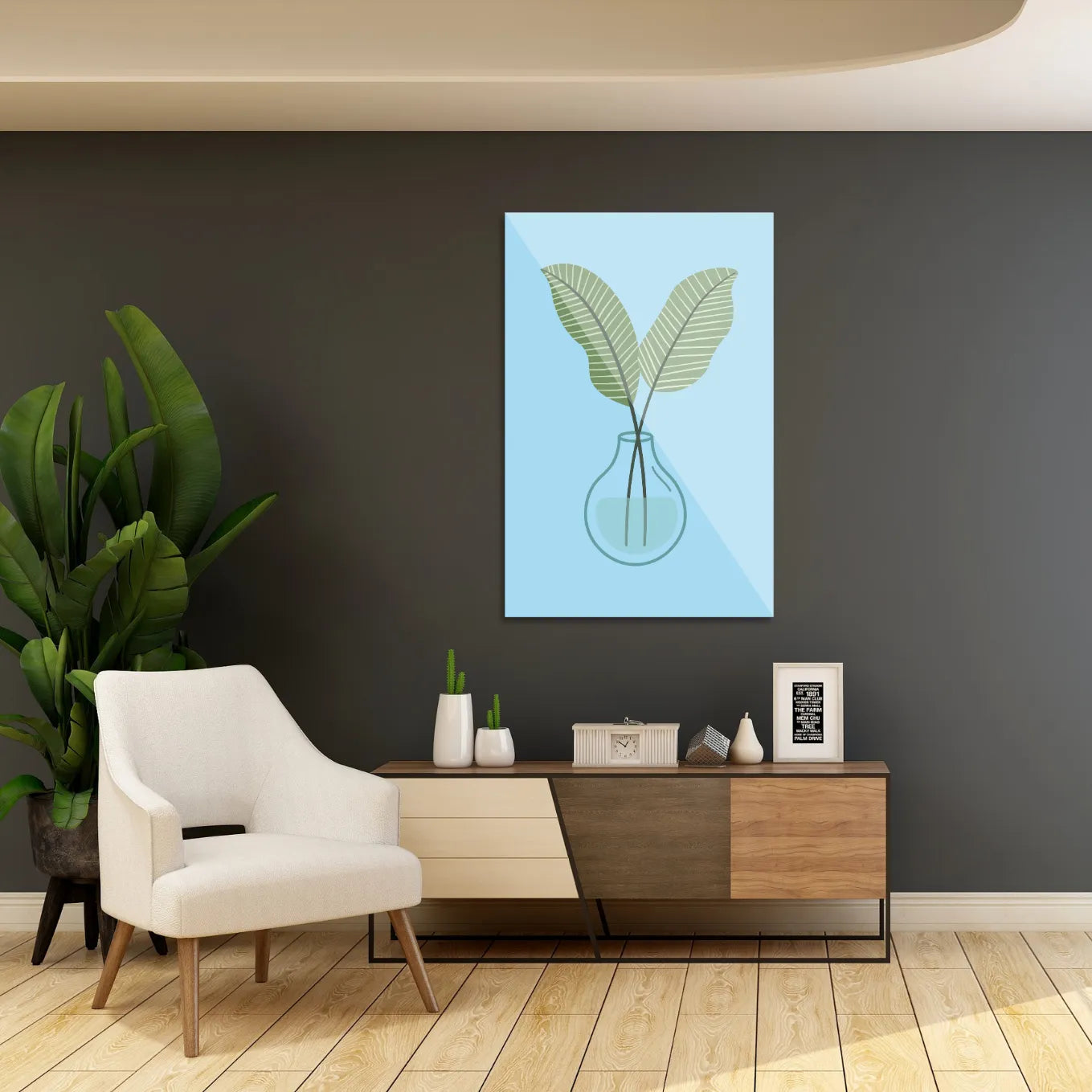 Leaves in glass vase