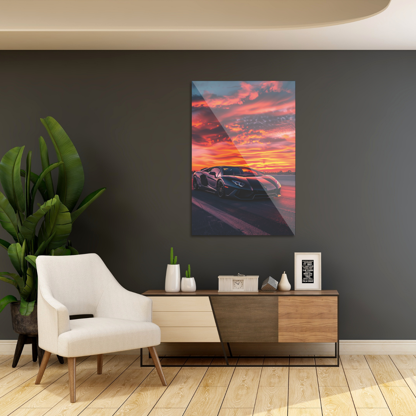 Lamborghini i solnedgang