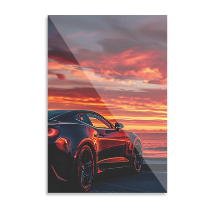 Sportsvogn i solnedgang