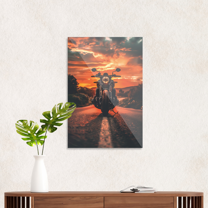 Motorcykel i solnedgang