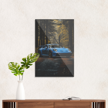 Blå Porsche i skoven