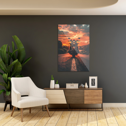 Motorcykel i solnedgang