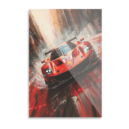 Rød racerbil i fuld fart