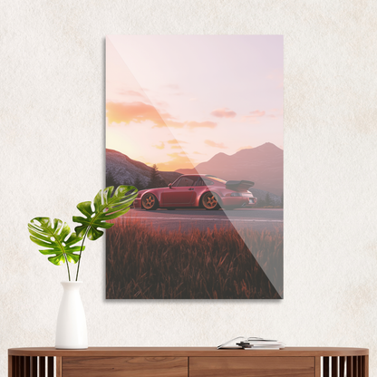 Porsche i solnedgang