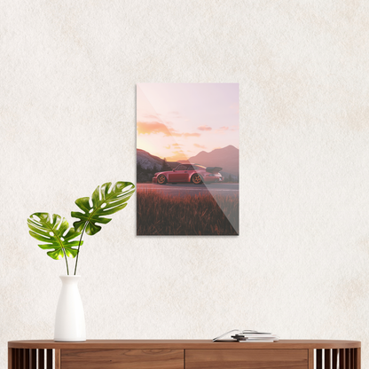 Porsche i solnedgang