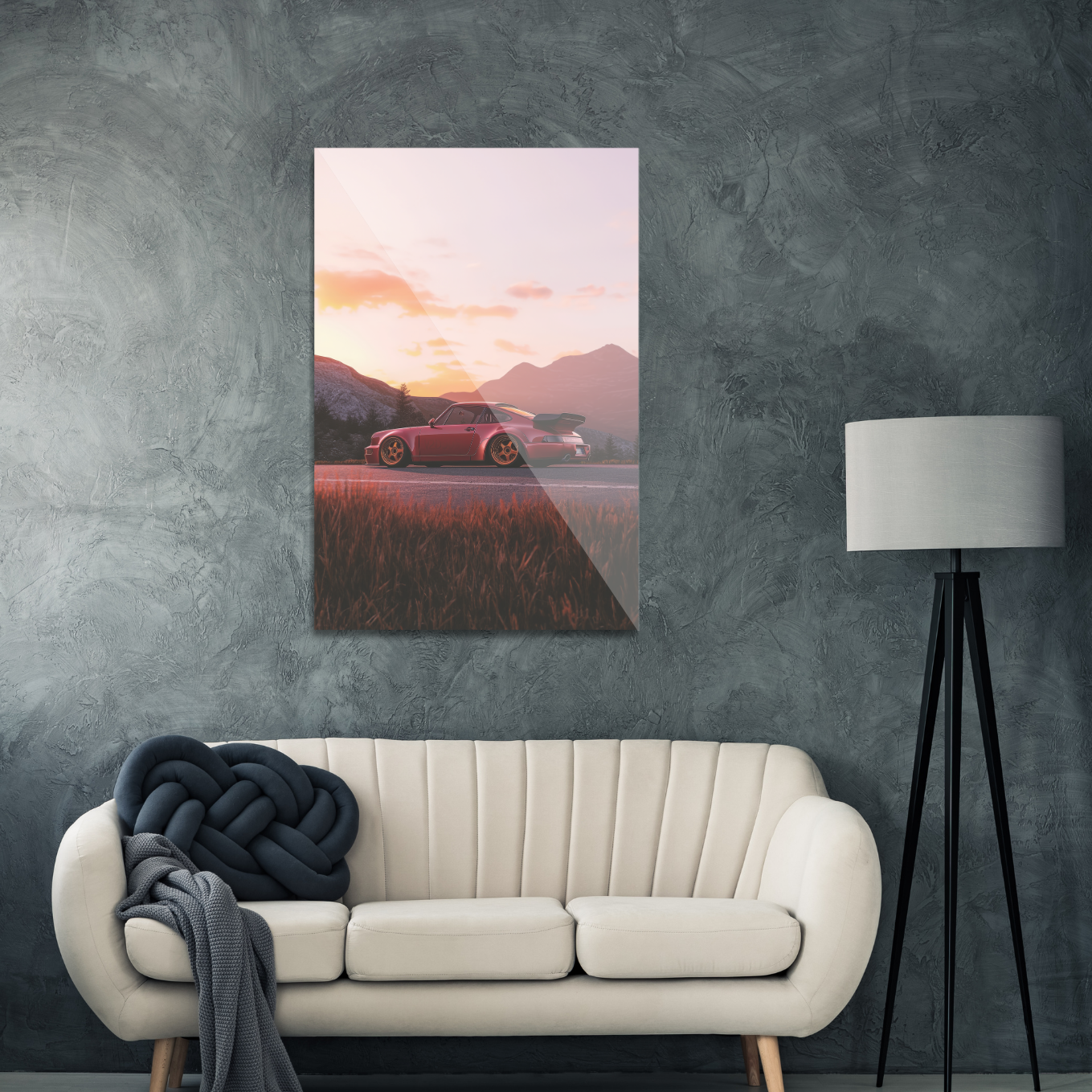 Porsche i solnedgang