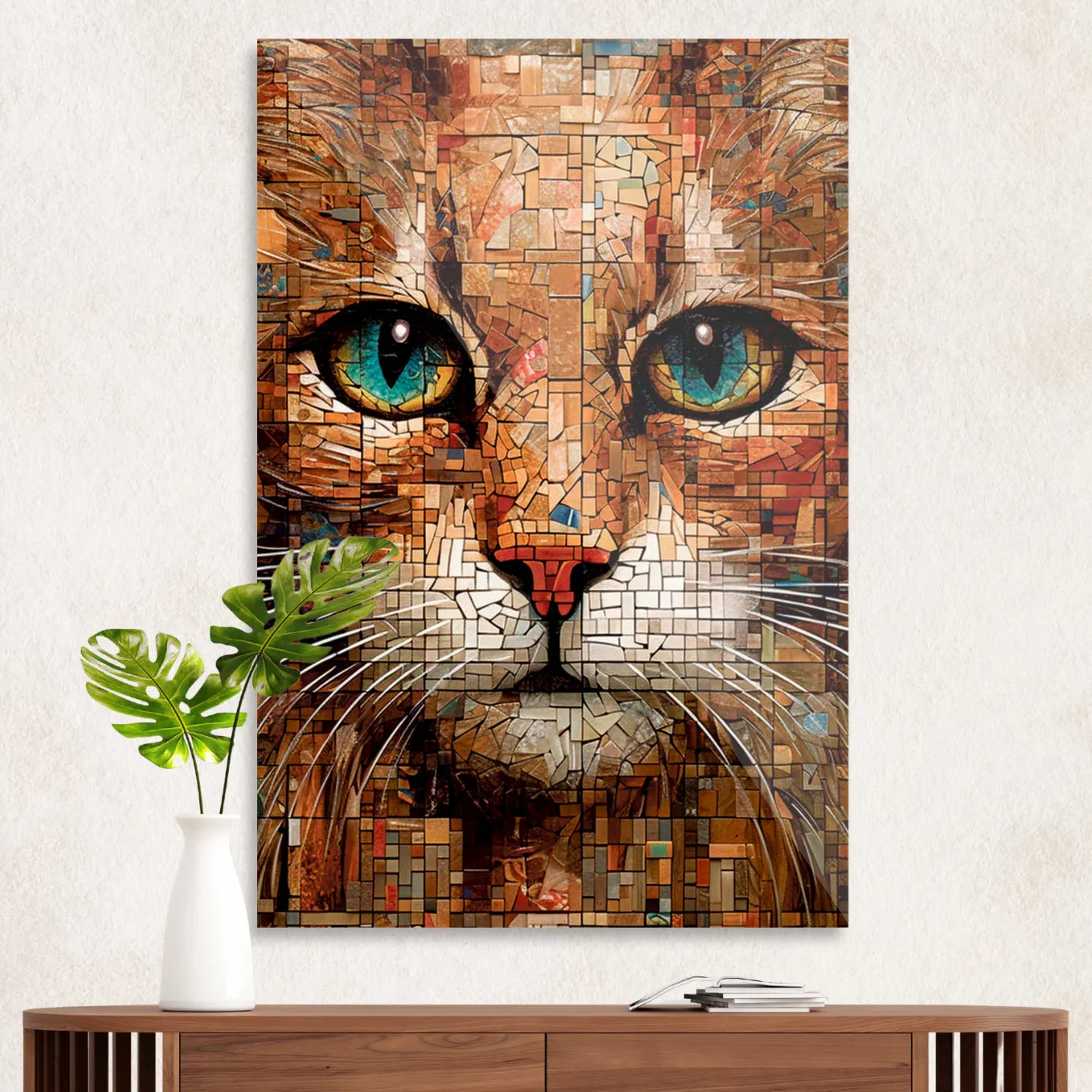 Cat in painted glass