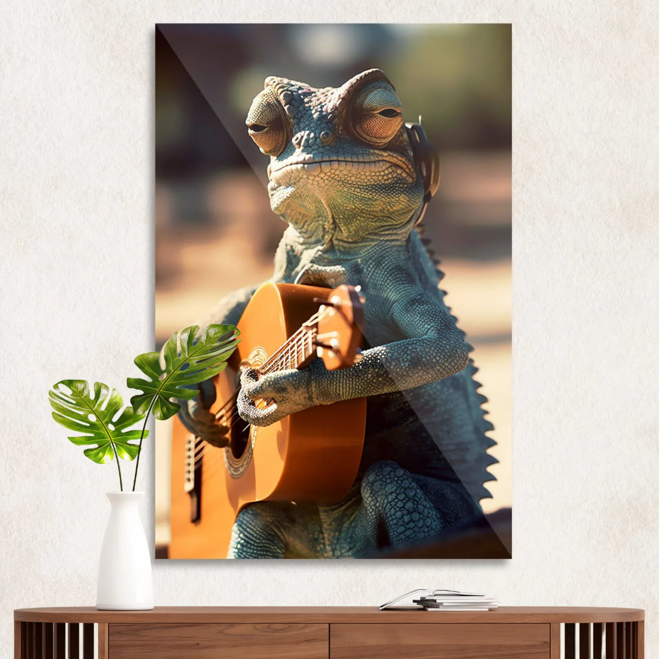 Chameleon playing ukulele