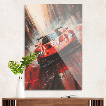 Rød racerbil i fuld fart