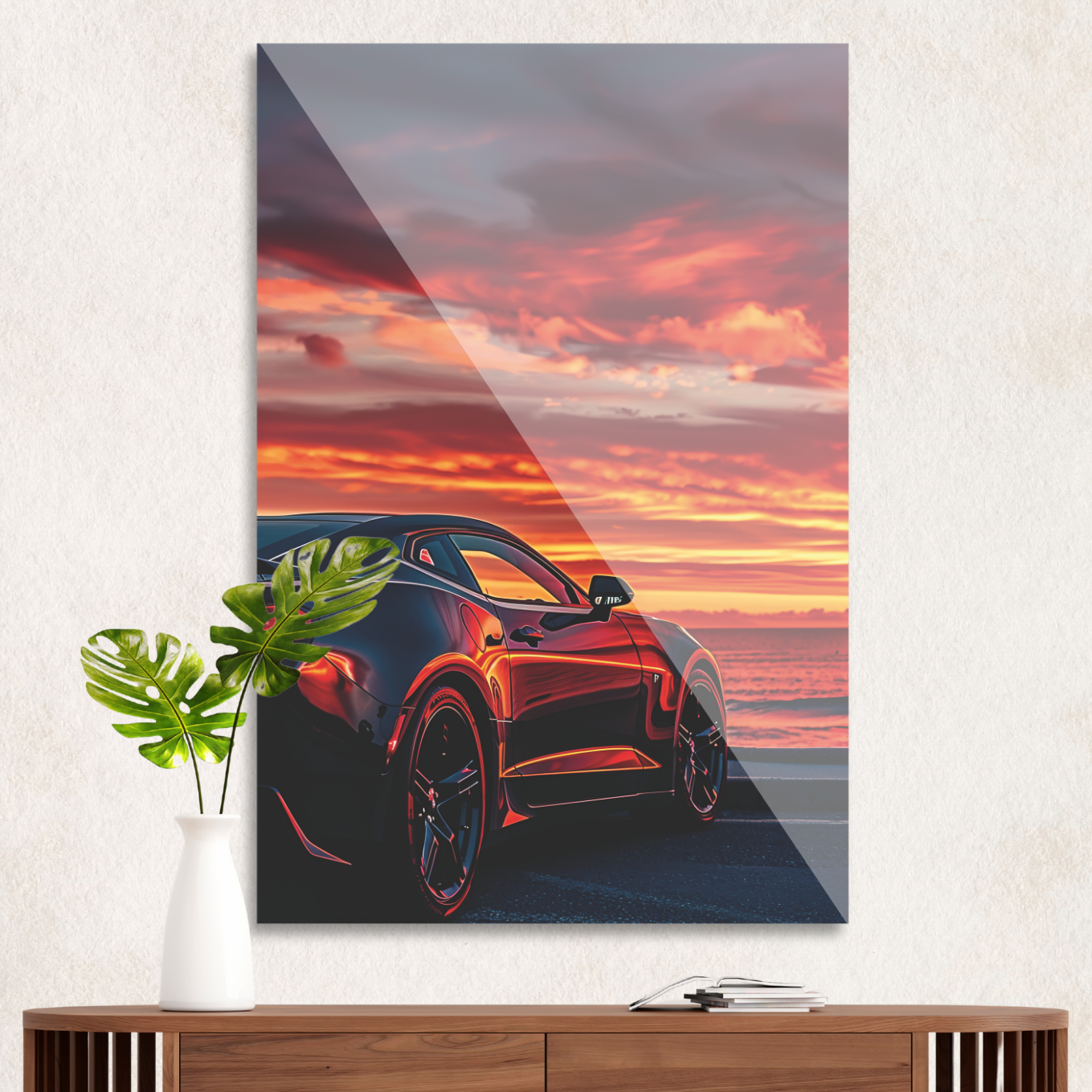 Sportsvogn i solnedgang