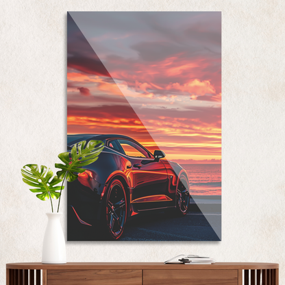 Sportsvogn i solnedgang