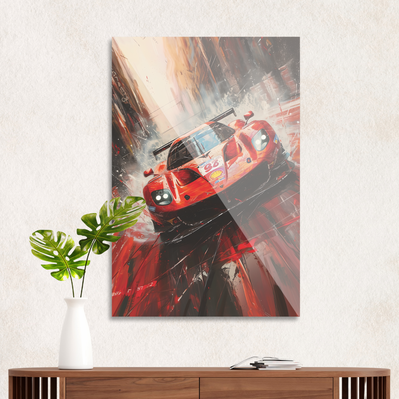 Rød racerbil i fuld fart