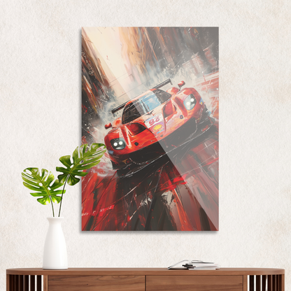 Rød racerbil i fuld fart