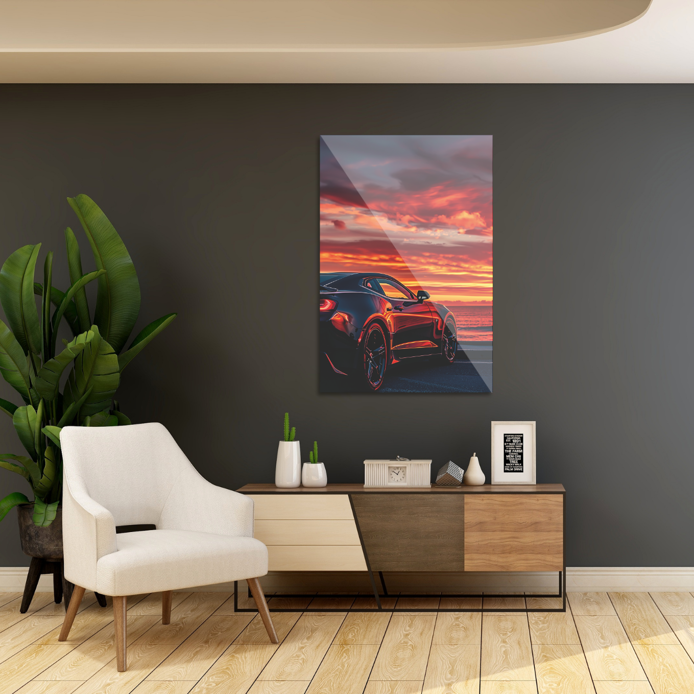 Sportsvogn i solnedgang