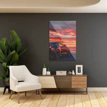 Sportsvogn i solnedgang