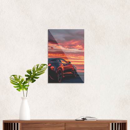 Sportsvogn i solnedgang