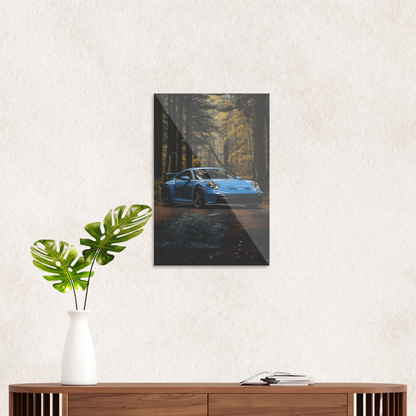 Blå Porsche i skoven